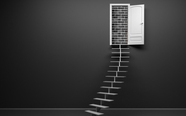 empty black 3d room with opened door. render
