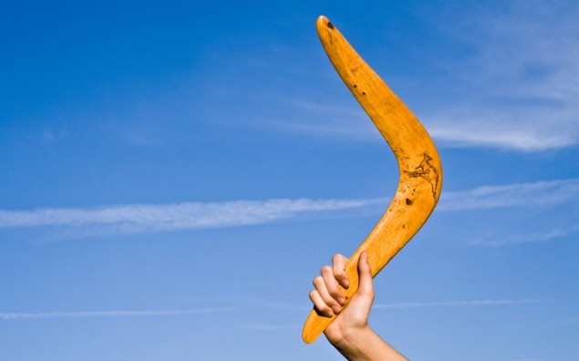 Boomerang in front of a blue sky