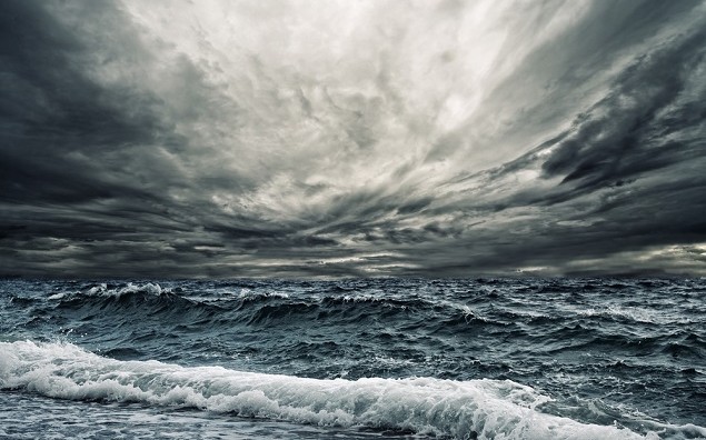 Big ocean wave breaking the shore