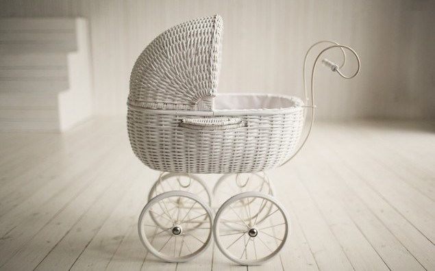 Beautiful old fashioned white baggy in white room