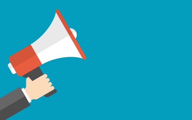 Flat design vector business illustration concept Digital marketing business man holding megaphone for website and promotion banners.