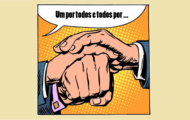 Friendship solidarity one for all all for one pop art retro style