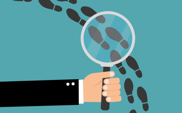 Footsteps flat icon. Detective inspecting