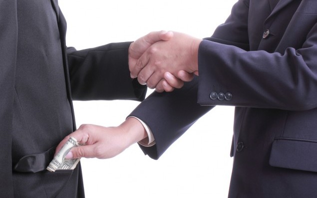 Businessman give money for corruption something