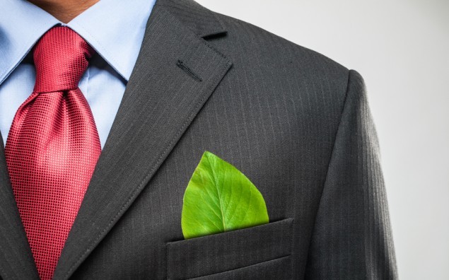 Businessman keeping a green leaf in his pocket