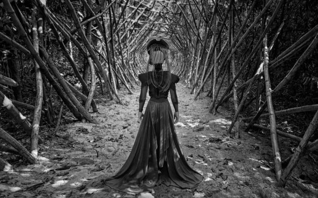 the black queen.black and white photo of the girl freak running