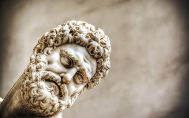 close up of Hercules face in Hercules and Nesso centaur statue in Florence, Italy