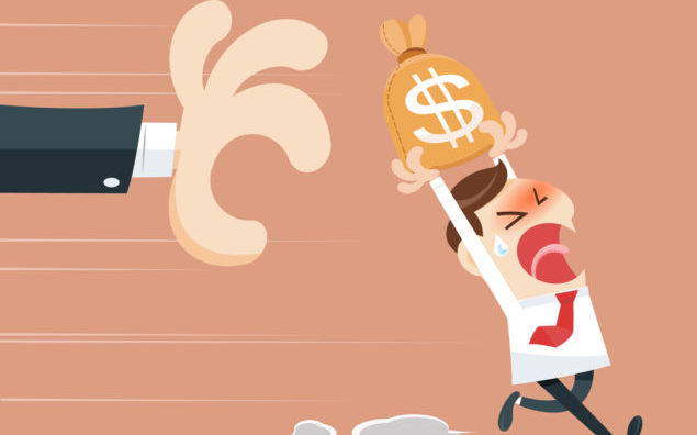 Hand grabbing money bag