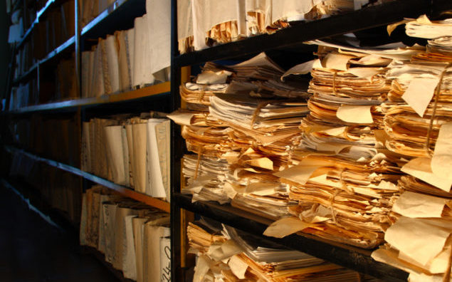 Paper documents in archive