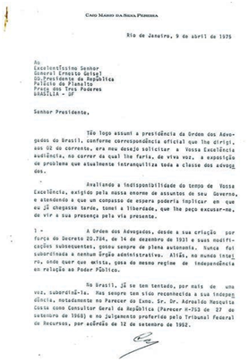 Carta ao Presidente Geisel em defesa da autonomia da OAB