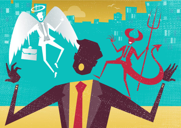 Businessman decides between Good and Evil.