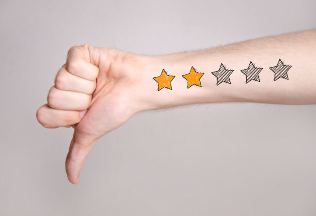 Thumb down with two star rating